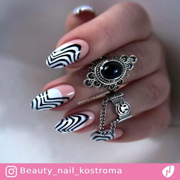 Black and White Abstract Swirl Nails